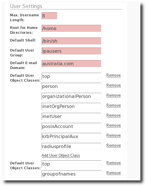 Editing the default user settings for the IPA Policy