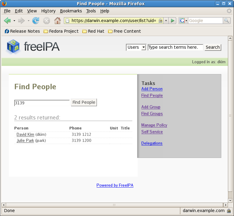 Results of a partial search by phone number